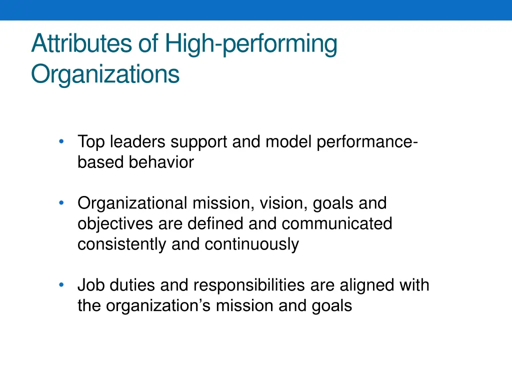 attributes of high performing organizations