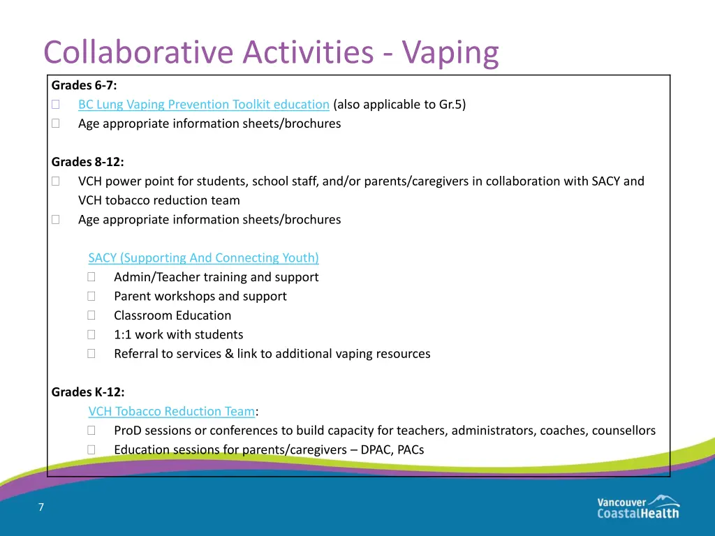 collaborative activities vaping grades