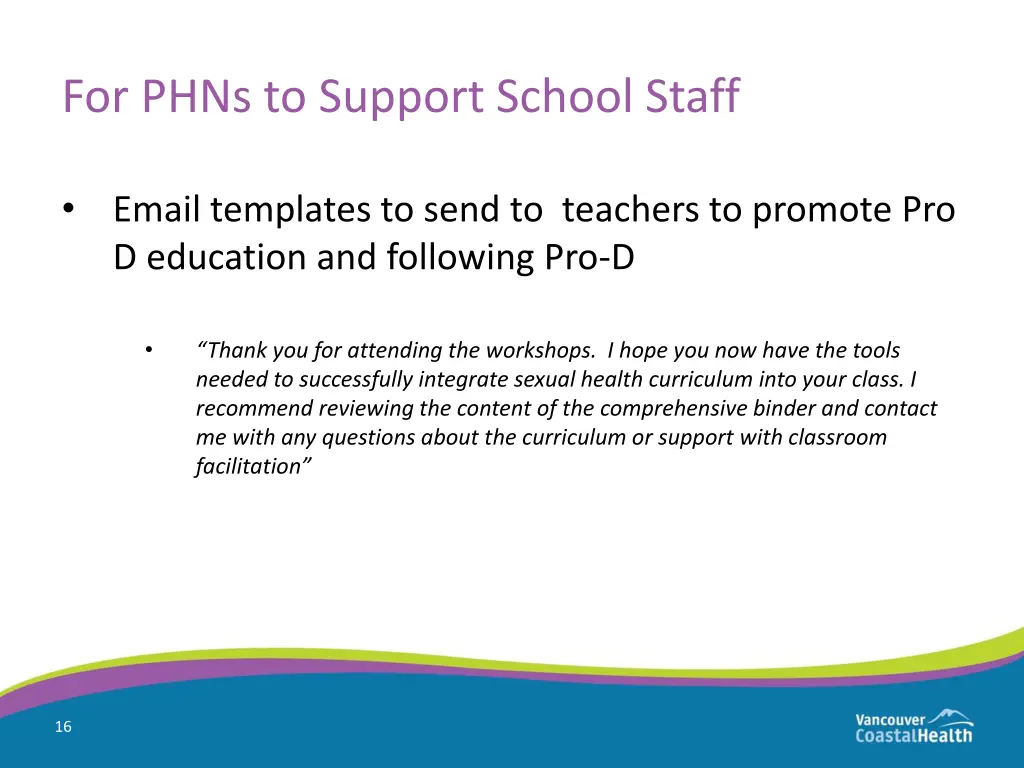 for phns to support school staff