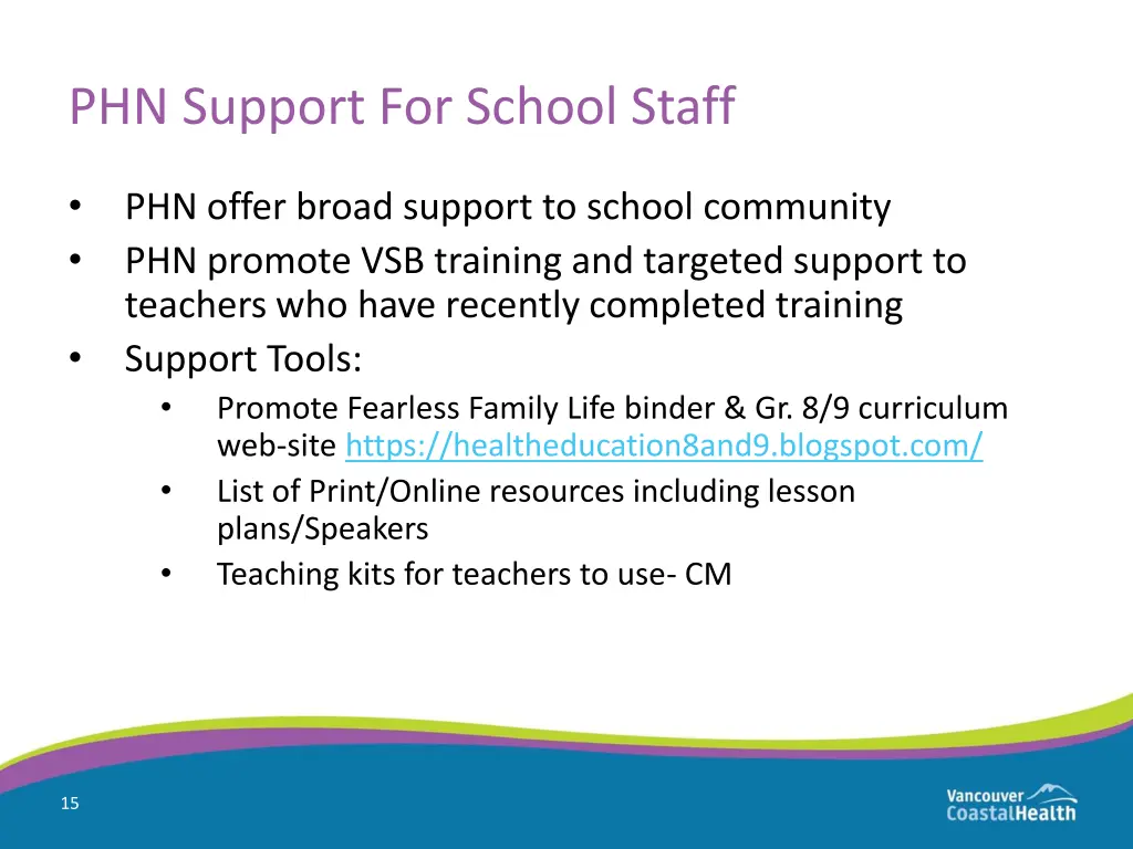 phn support for school staff