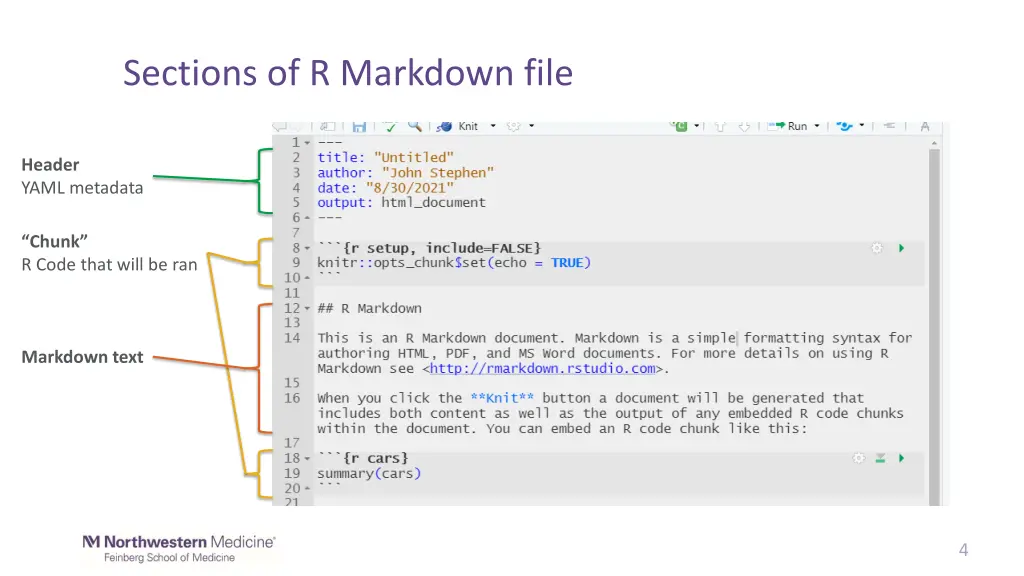 sections of r markdown file