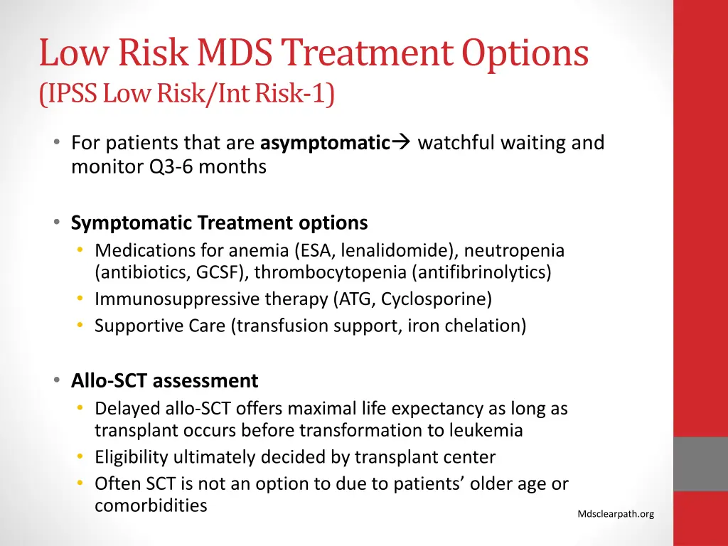 low risk mds treatment options ipss low risk