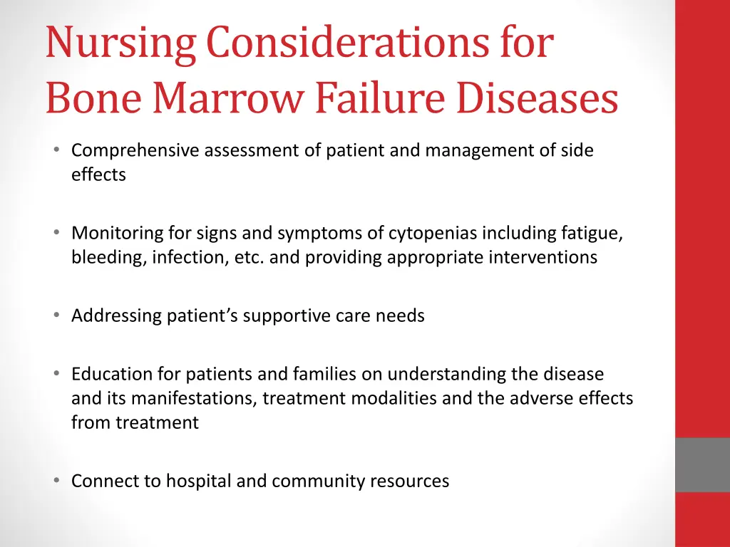 nursing considerations for bone marrow failure