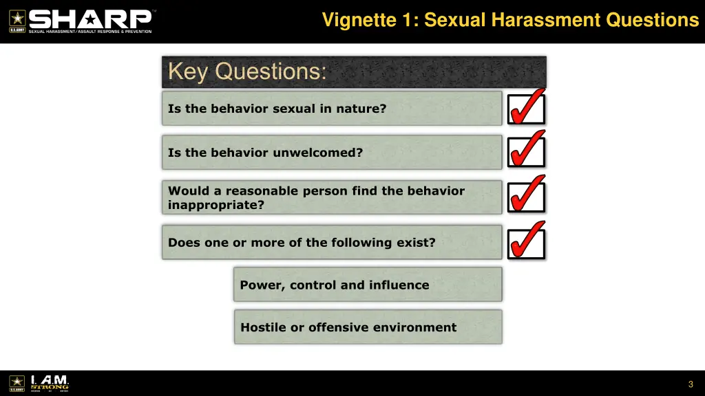 vignette 1 sexual harassment questions