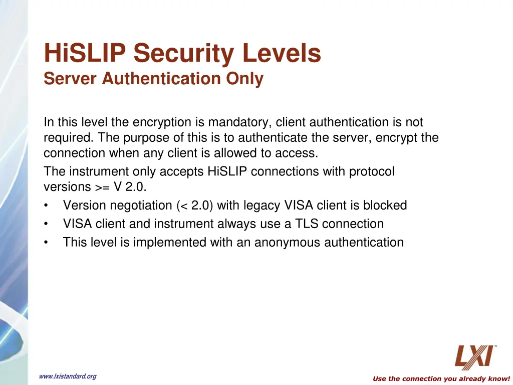 hislip security levels server authentication only