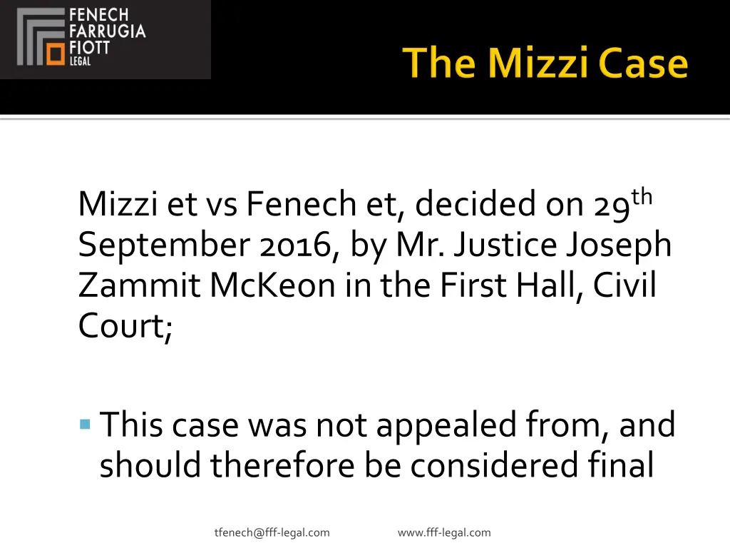 mizzi et vs fenech et decided on 29 th september