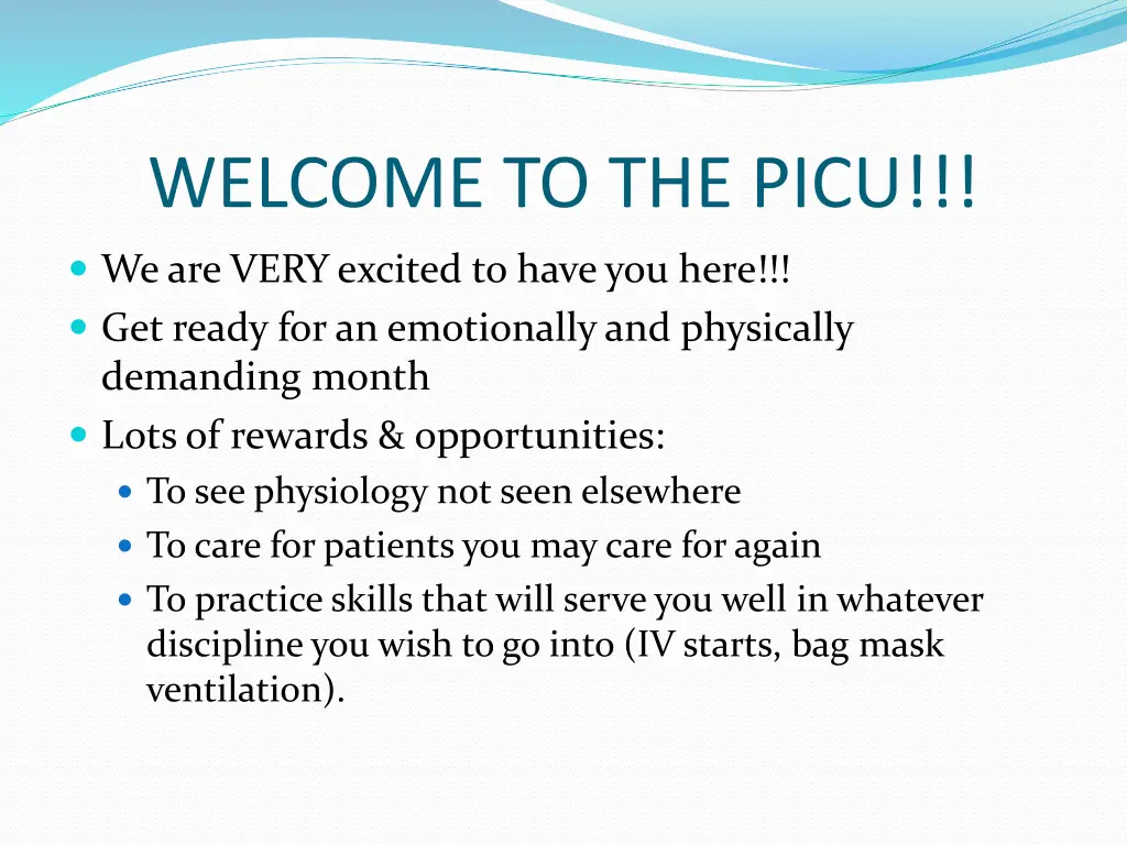 welcome to the picu