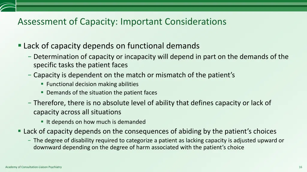 assessment of capacity important considerations 1