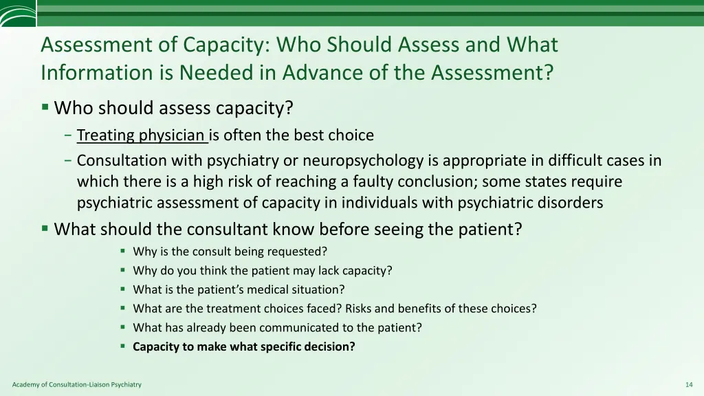 assessment of capacity who should assess and what