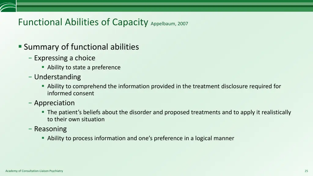 functional abilities of capacity appelbaum 2007