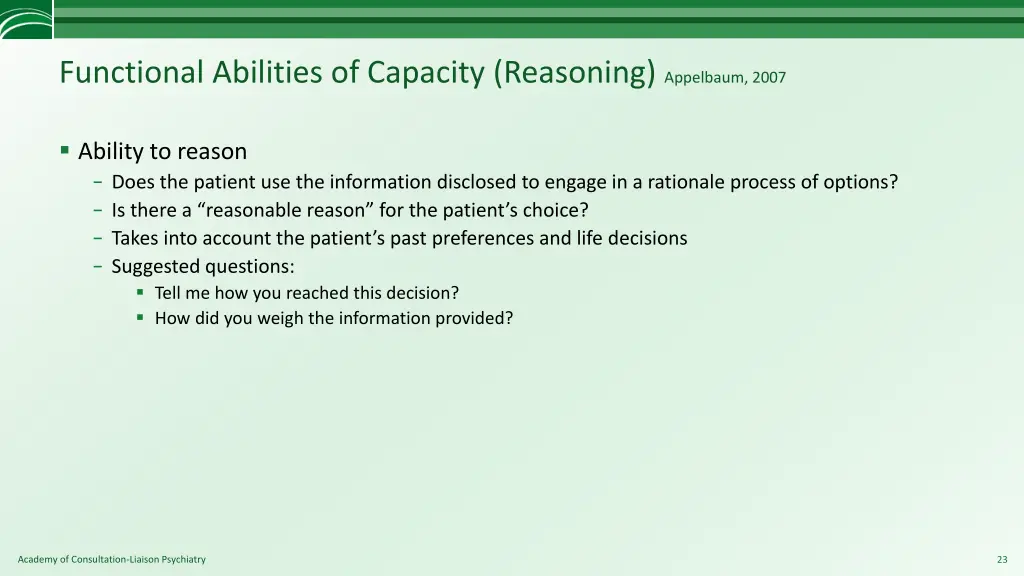 functional abilities of capacity reasoning