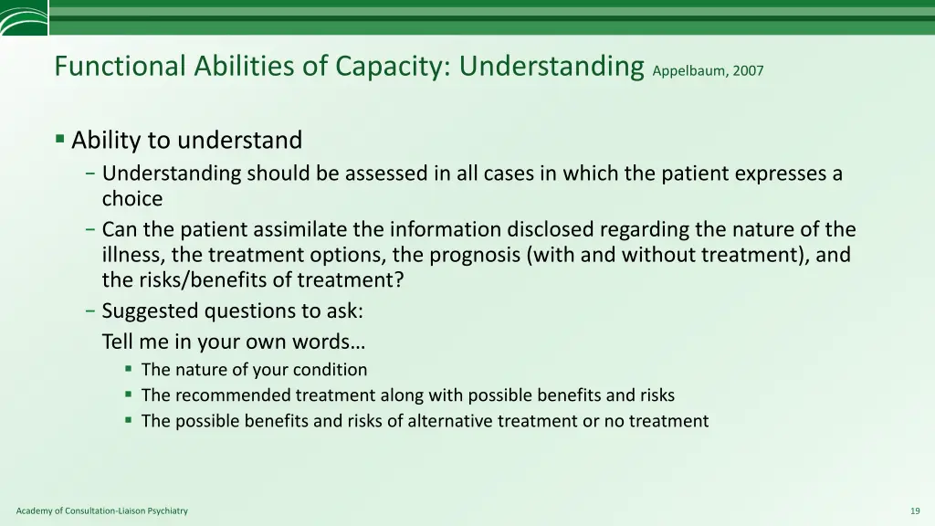 functional abilities of capacity understanding