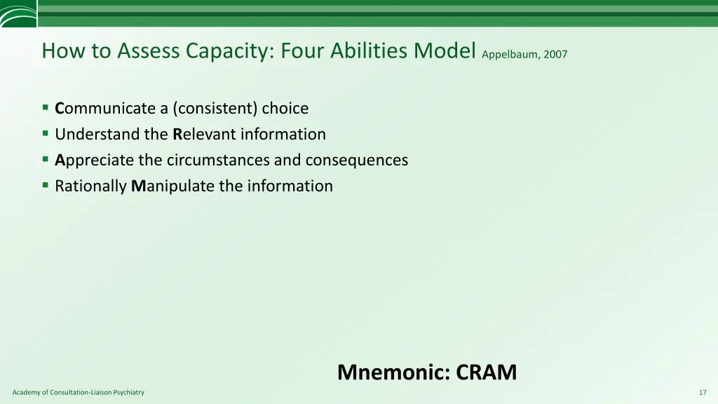 how to assess capacity four abilities model