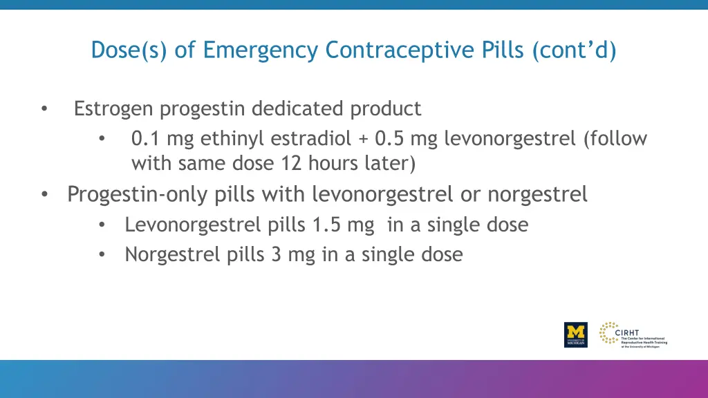 dose s of emergency contraceptive pills cont d