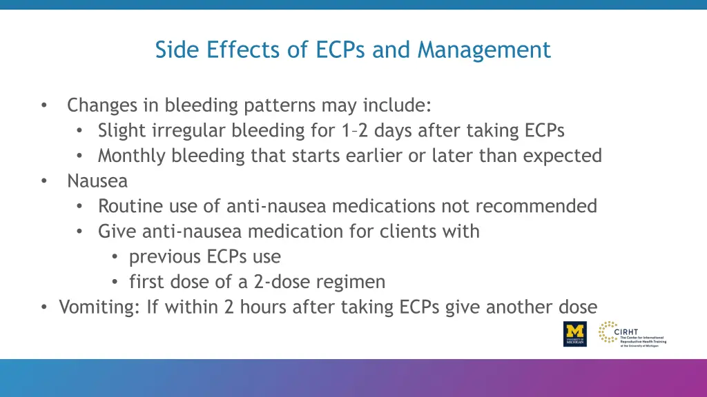 side effects of ecps and management