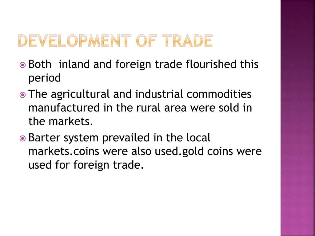 development of trade