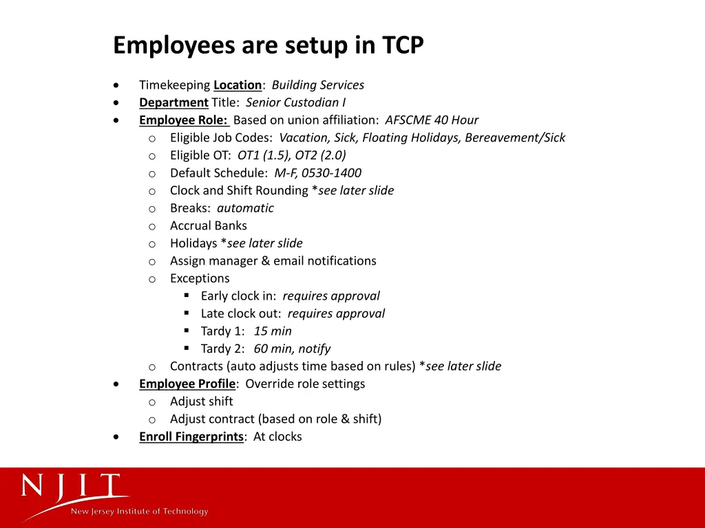 employees are setup in tcp