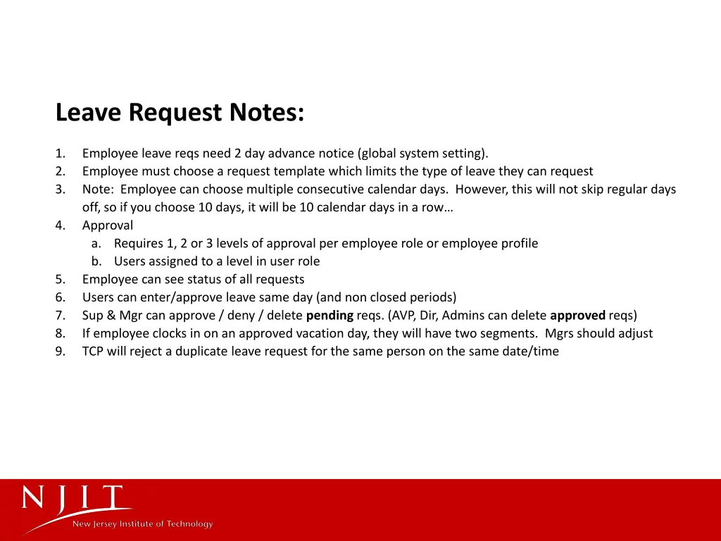 leave request notes