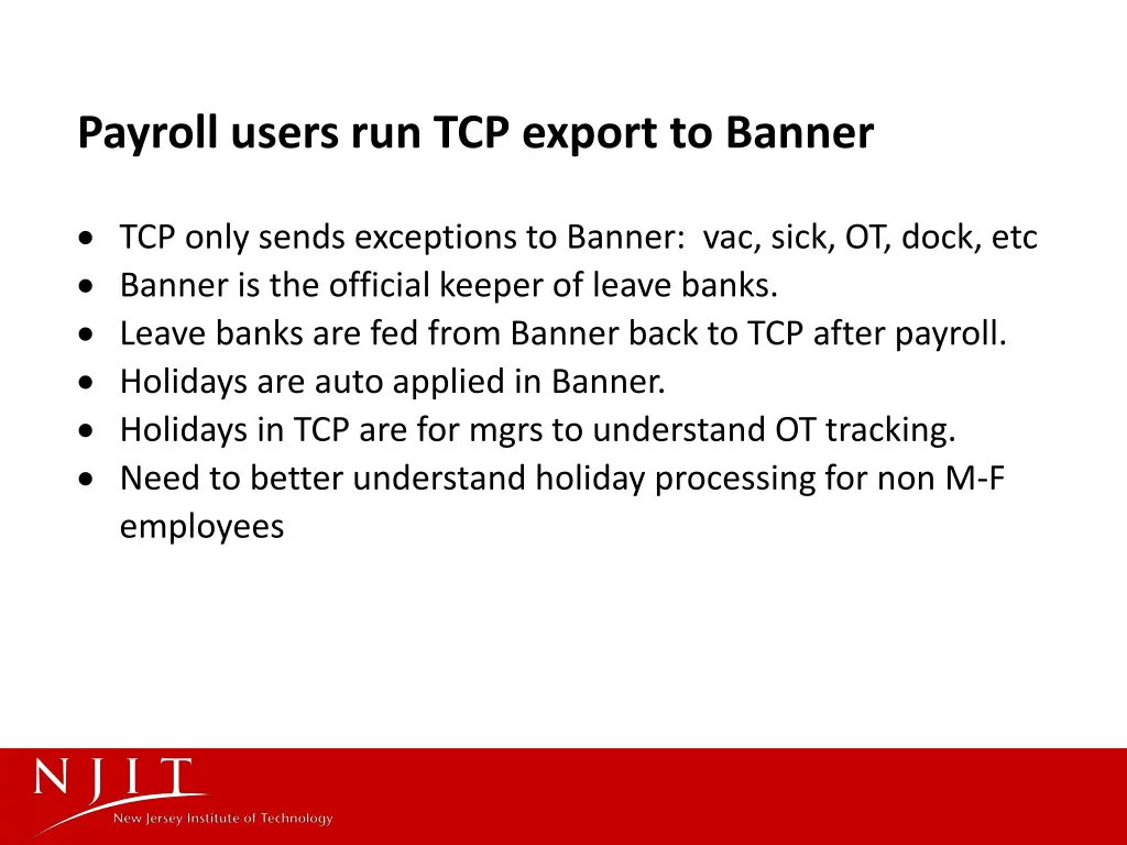 payroll users run tcp export to banner