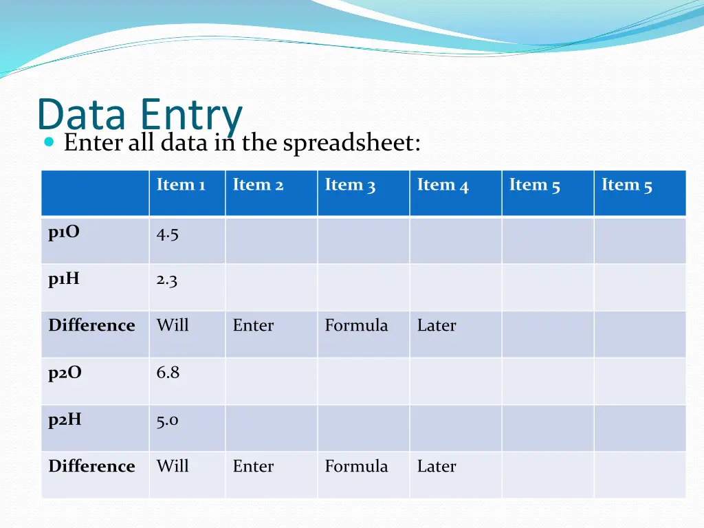 data entry enter all data in the spreadsheet