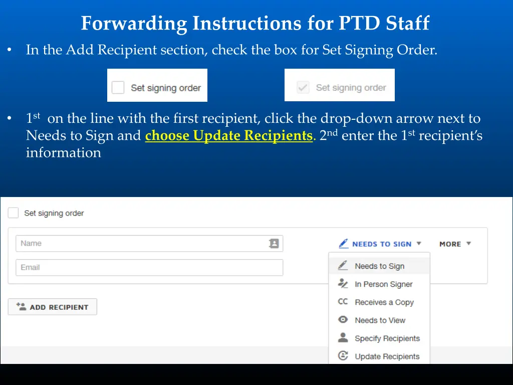 forwarding instructions for ptd staff