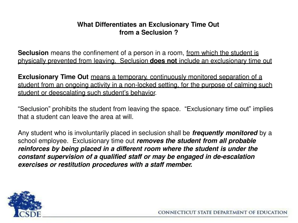 what differentiates an exclusionary time out from