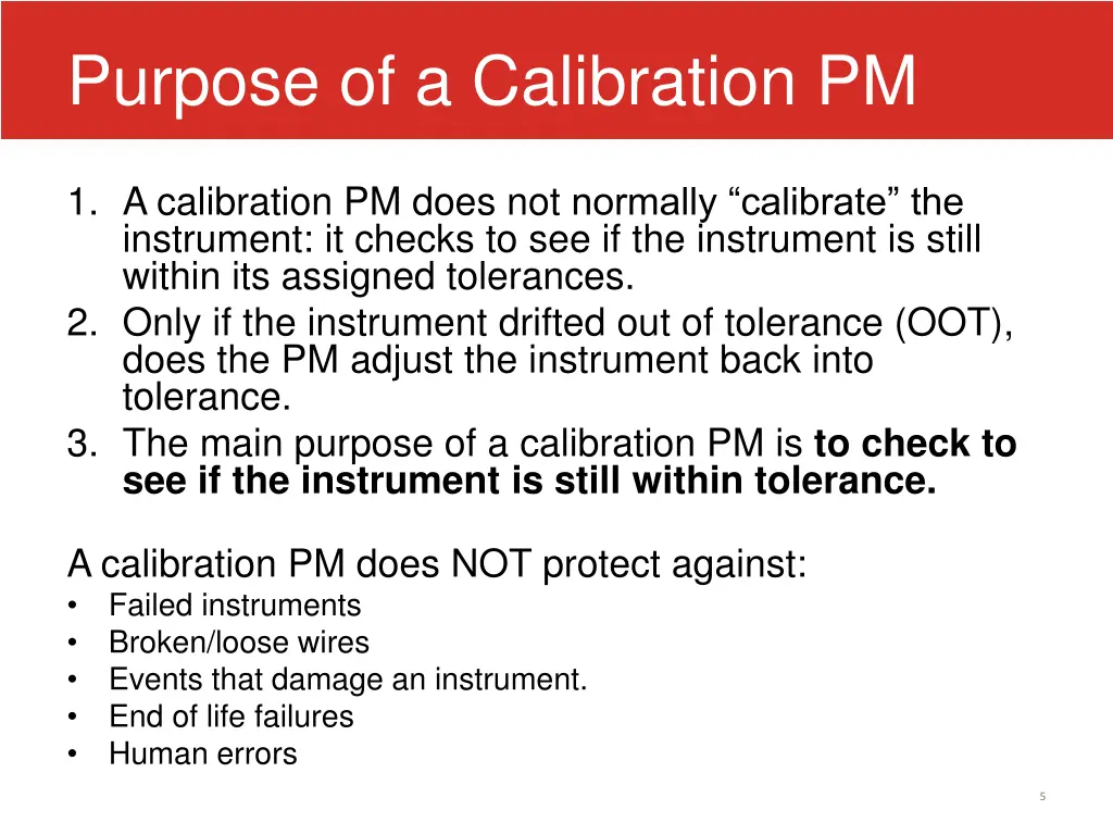 purpose of a calibration pm