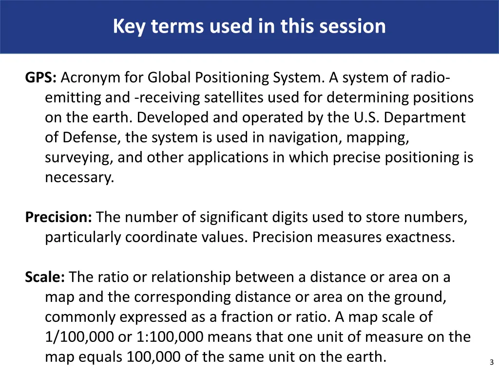 key terms used in this session 1