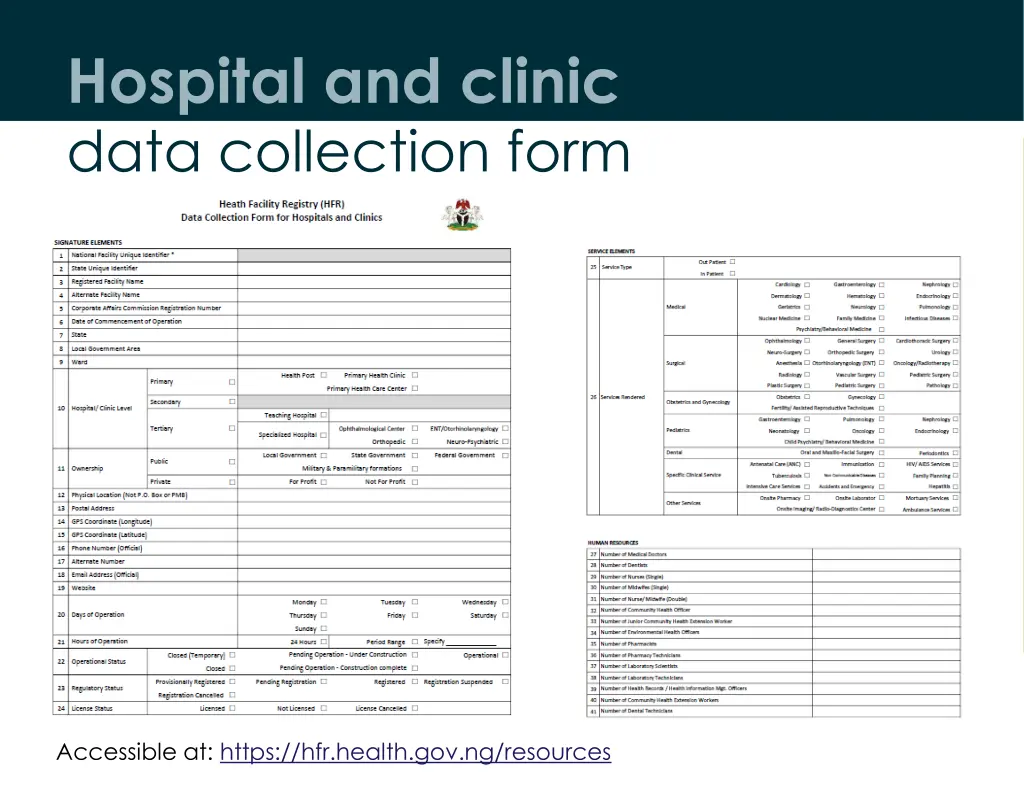 hospital and clinic data collection form 1