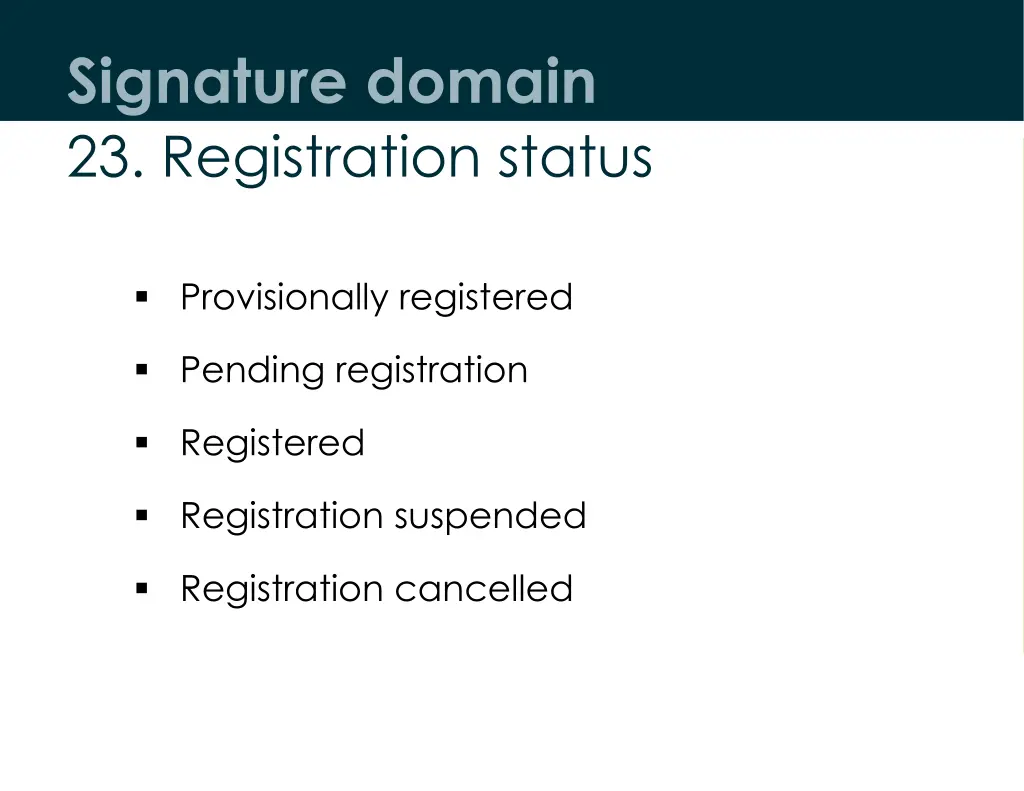 signature domain 23 registration status