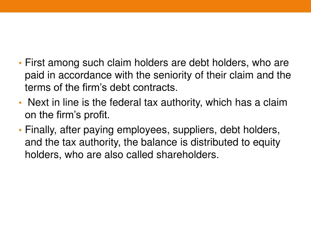 first among such claim holders are debt holders