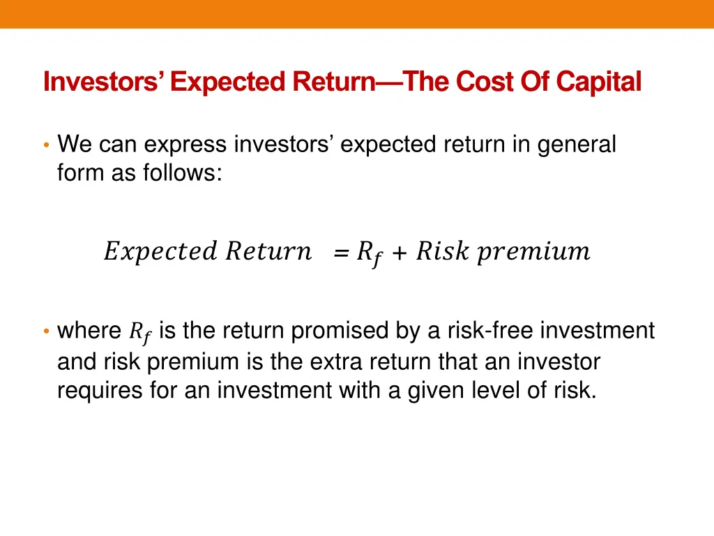 investors expected return the cost of capital