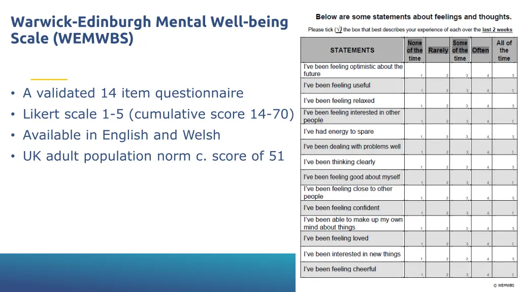 warwick edinburgh mental well being scale wemwbs