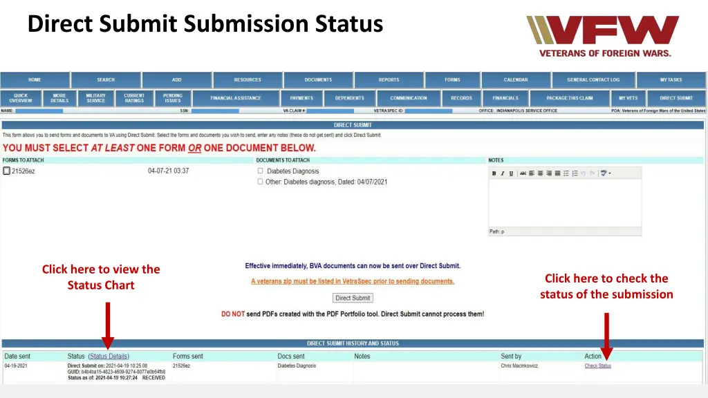 direct submit submission status 1