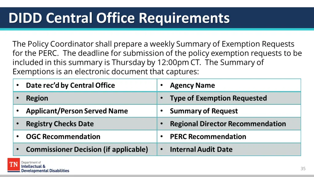 didd central office requirements 2