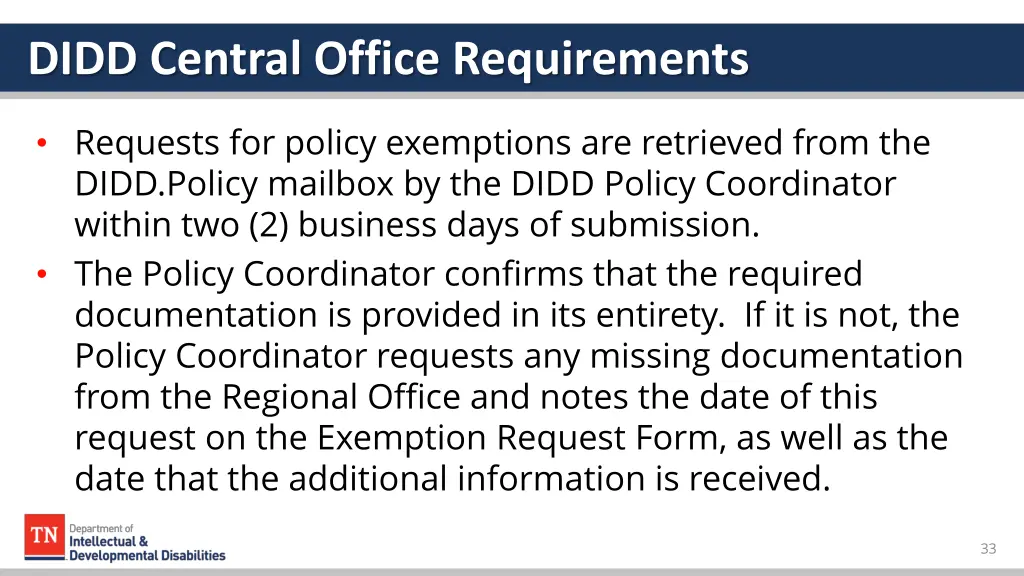 didd central office requirements