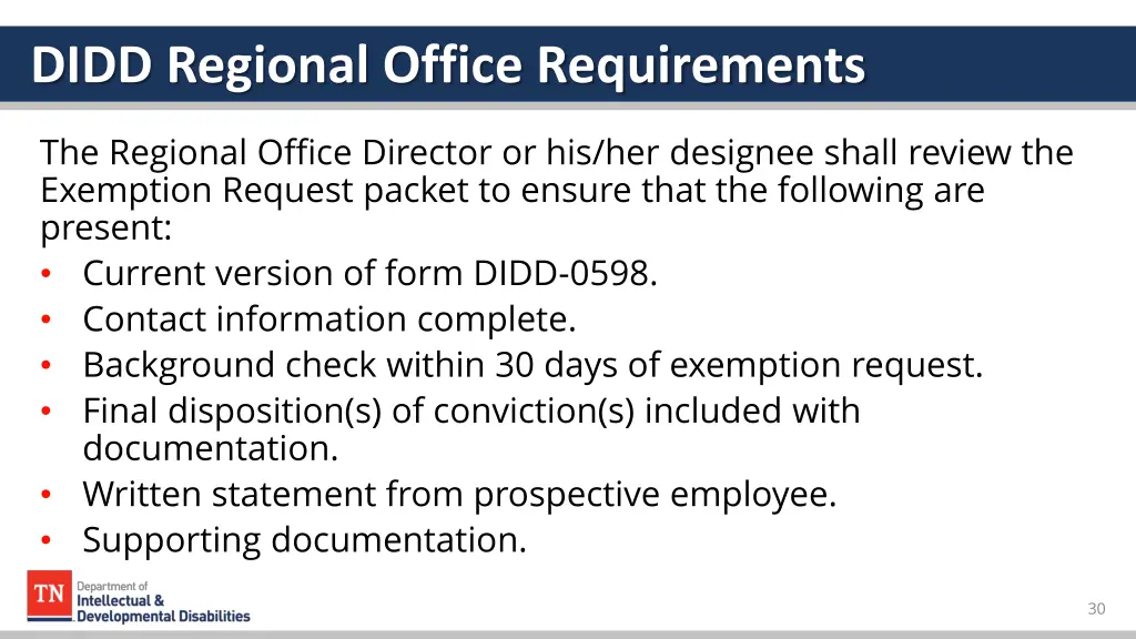 didd regional office requirements