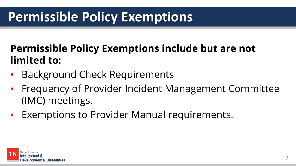 permissible policy exemptions