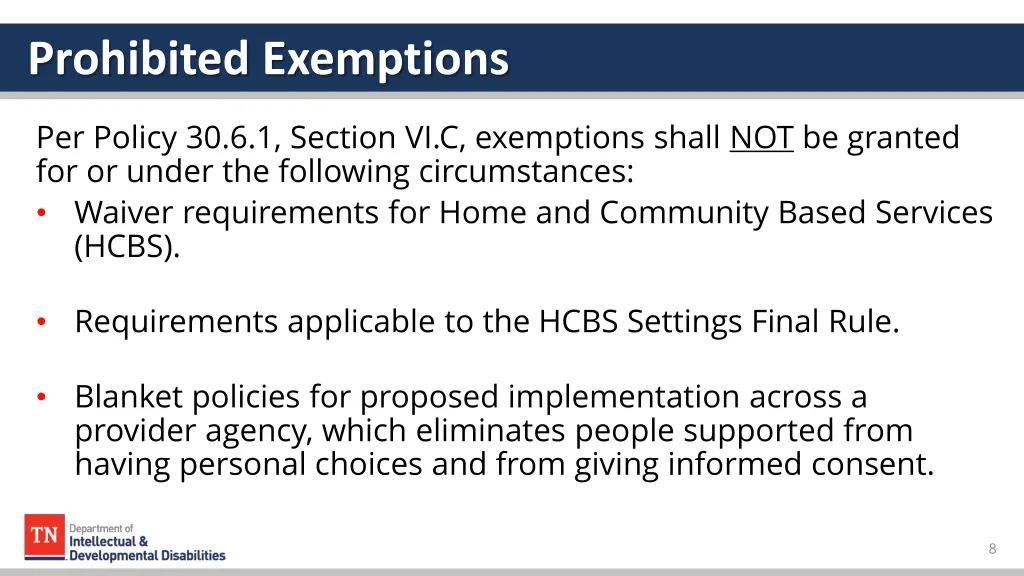 prohibited exemptions