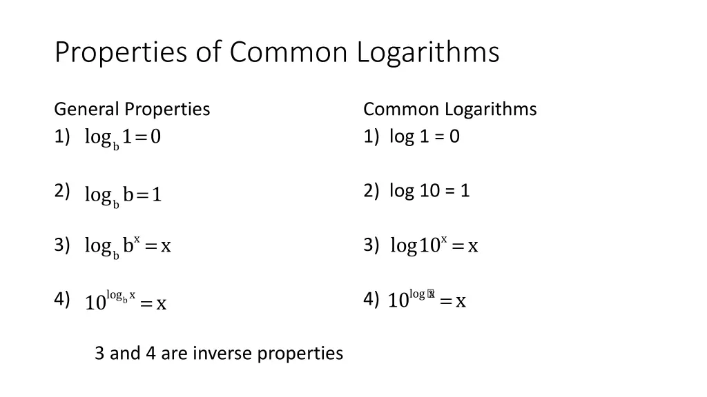 properties of common logarithms