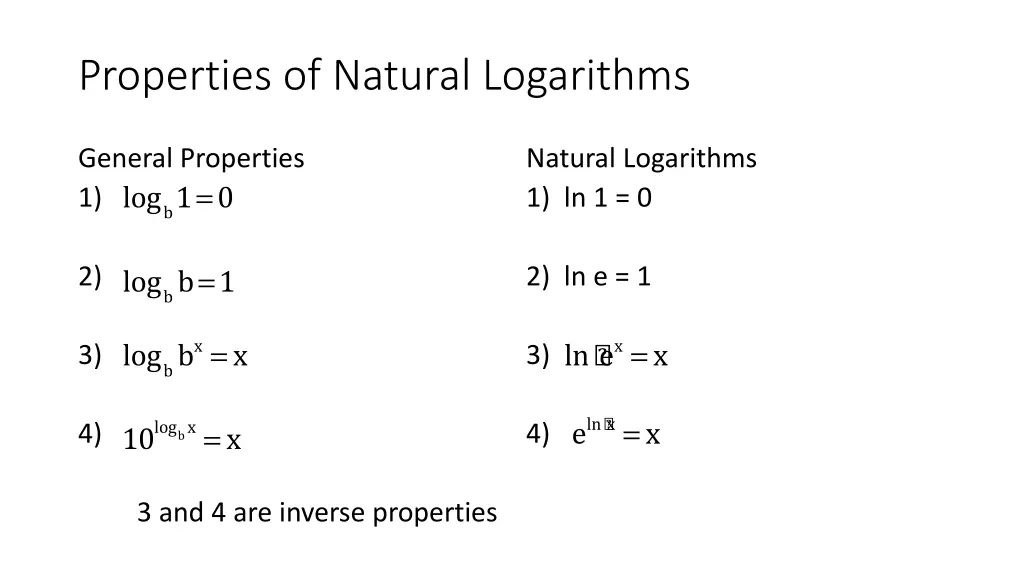 properties of natural logarithms