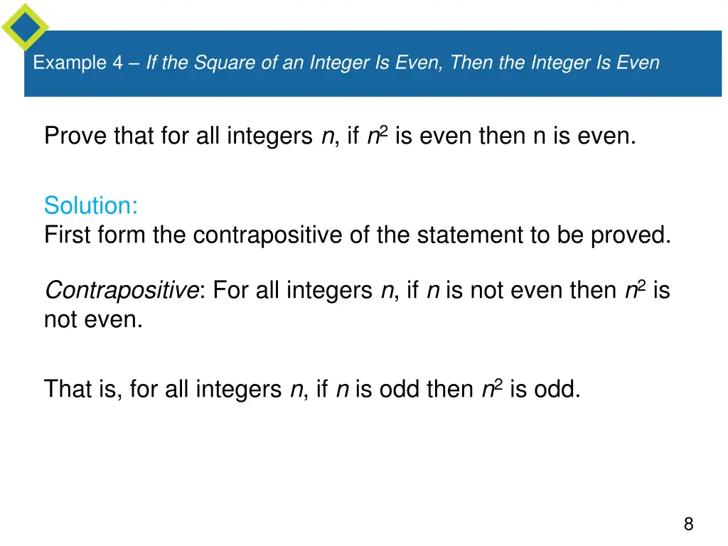 example 4 if the square of an integer is even