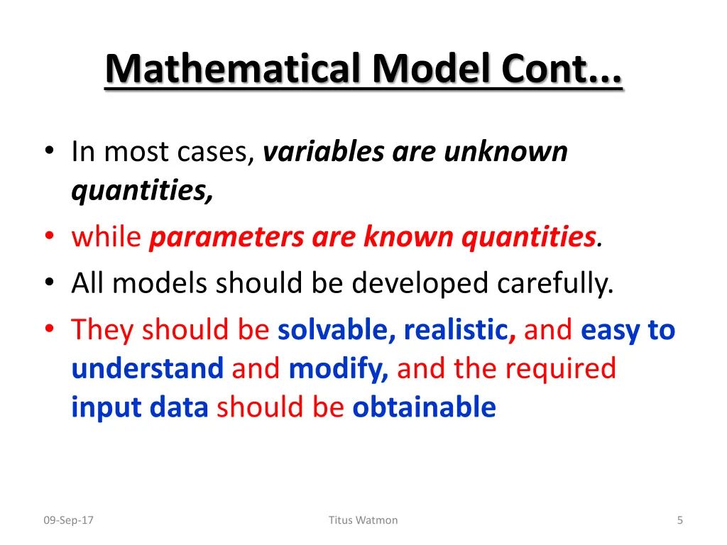 mathematical model cont