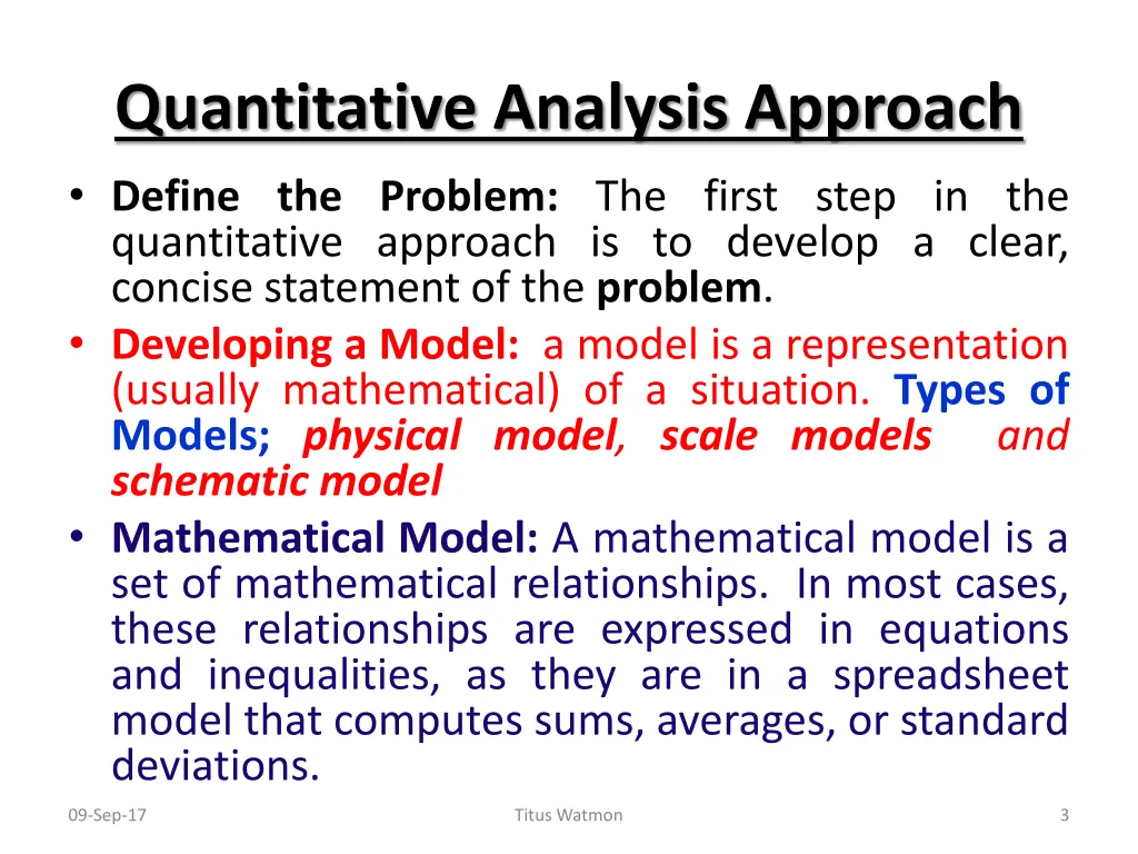 quantitative analysis approach define the problem