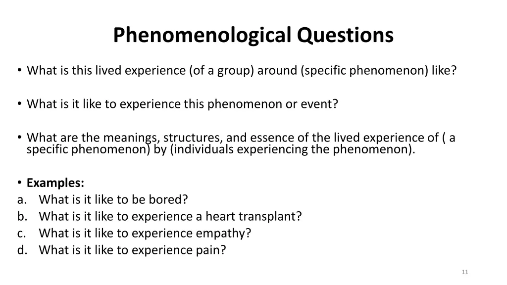 phenomenological questions