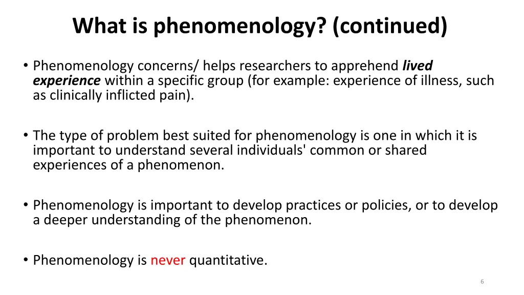 what is phenomenology continued