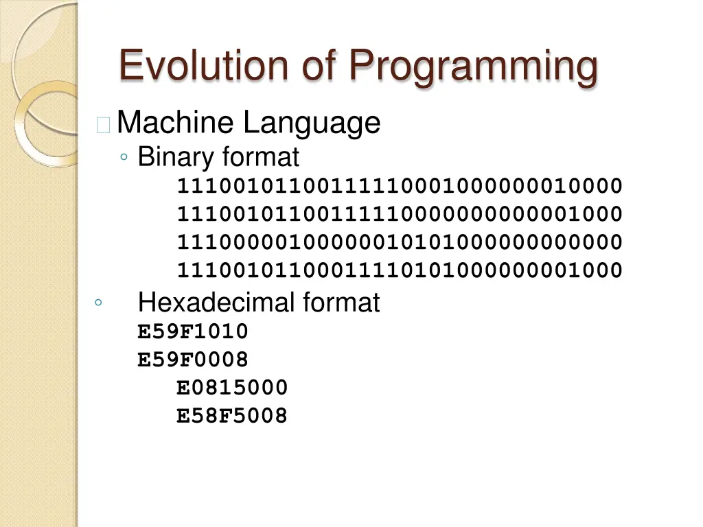 evolution of programming machine language binary