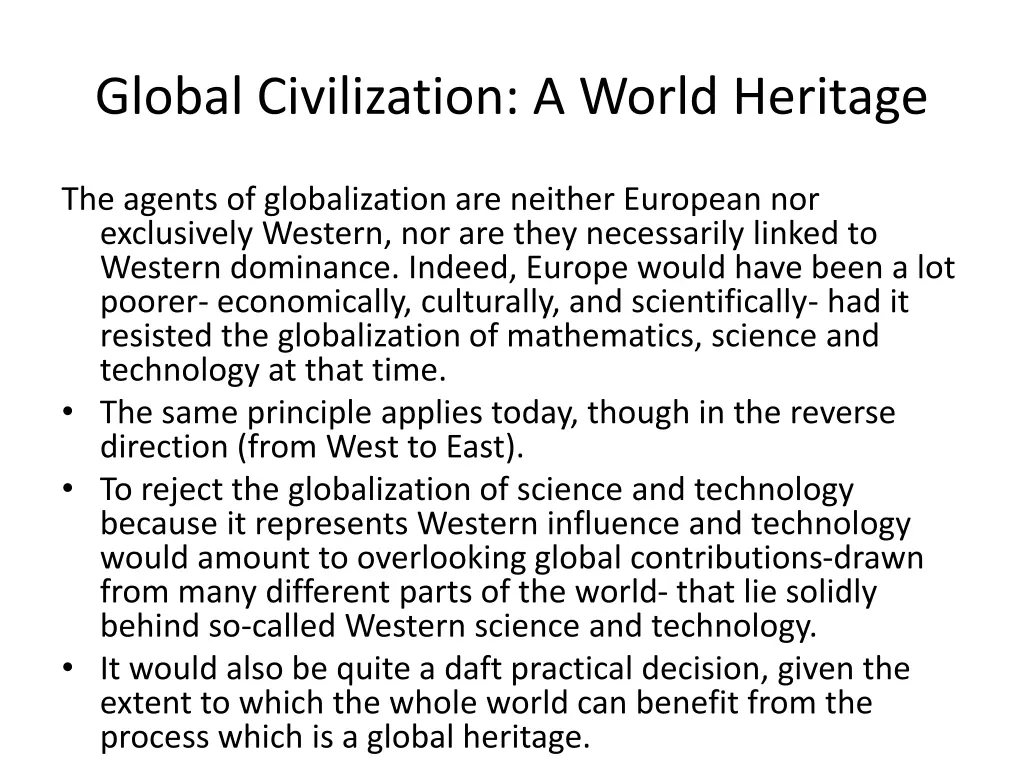 global civilization a world heritage