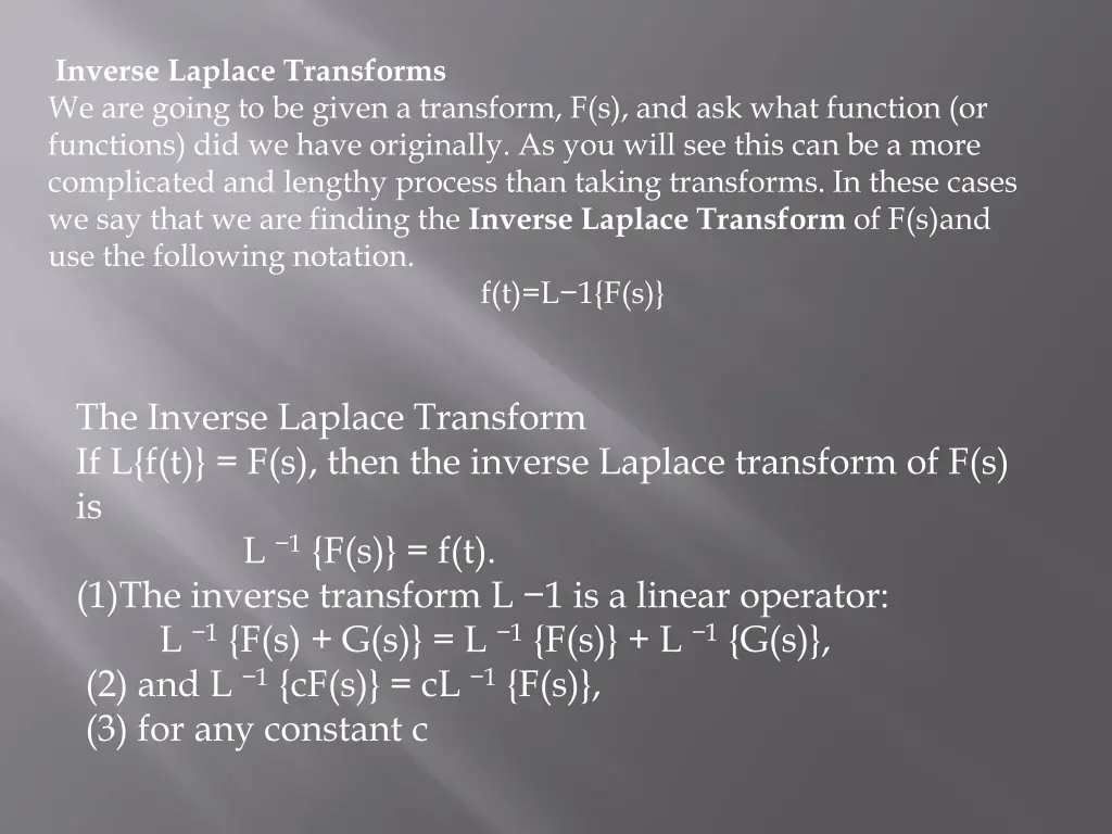 inverse laplace transforms we are going