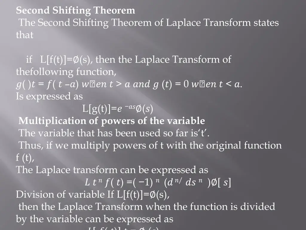 second shifting theorem the second shifting